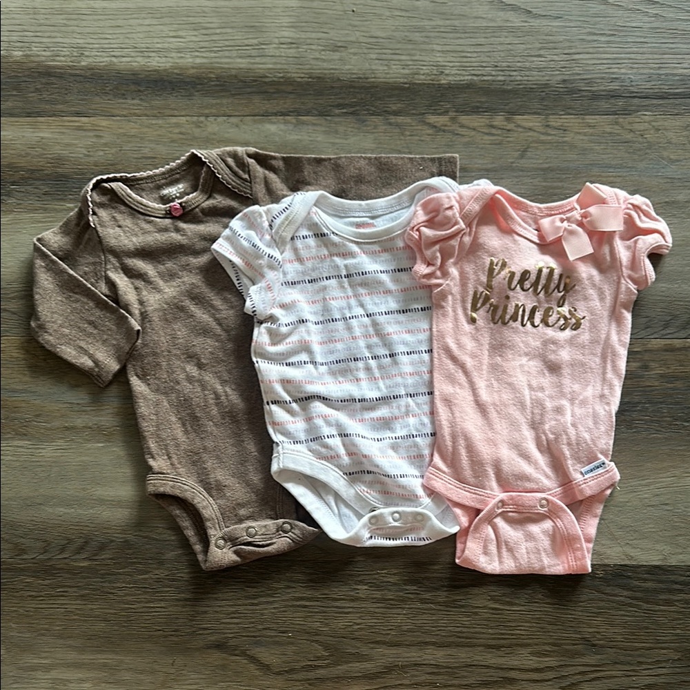 Princess Baby Girl Newborn Lot Pink Sparkle Bodysuirs Clothes Onesies Set